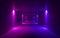 3d render, neon violet light, illuminated corridor, tunnel, empty space, ultraviolet light, 80`s retro style, fashion show stage,