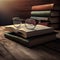 3D Render of Night Study Room Foreground With Eyeglasses And Books On Wooden