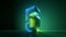 3d render, number five, green blue glowing neon light