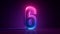 3d render, number six, digital symbol, pink blue gradient neon light glowing in the dark