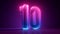 3d render, number ten, digital symbol, pink blue gradient neon light glowing in the dark