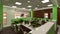 3D render office interior competitions with white and lime