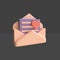 3d render open envelope containing love letter with soft pastel color