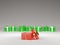 3d render of opening red present box on white soft hairy cloth texture, blured green boxes background