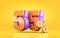 3d render orange and purple 55 percent number of promotional sale