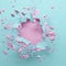 3d render, pastel pink blue broken wall, abstract fashion background, blank space for text, explosion, bullet hole, destruction
