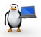 3d render of penguin holding laptop