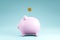 3D render piggy bank with coin 02