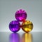 3d render, pile of colorful pink violet yellow metallic balls isolated on silver background. Glossy chrome spheres.