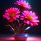 3d render of pink daisies in vase on black background AI Generated