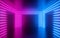 3d render, pink neon lines, square shapes inside empty room, virtual space, ultraviolet light, 80`s style, retro disco club