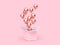 3d render pink white box open rose gold metallic balloon floating minimal pink background