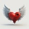 3D Render, Pixar Style Red Robotic Heart With Gray