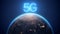 3d render of planet Earth, over it the message 5G