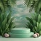 3D render of podium in lush tropical backdrop for display