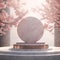 3D render of podium for product display with cherry blossom background