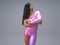 3D Render : Portrait of a transgender woman with shiny sparkling pink colour costume.
