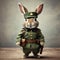 3D render of rabbit wearing army uniform