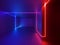 3d render, red blue neon lights indoor, room, virtual reality, glowing lines, abstract psychedelic background, vibrant colors