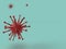 3d render of red coronavirus model in cyan background with space for text