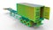 3D render - red freight container on wheels rainbow colored