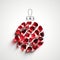 3d render, red glass pieces, ruby gemstones in the shape of a Christmas ball ornament. Abstract festive clip art isolated on white