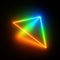 3d render, red green blue neon triangle of light, glowing triangular simple geometric shape perspective view, isolated on black