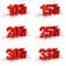 3D render red text 10,15,20,25,30,33 percent off on white crack