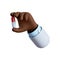 3d render. red white pill icon. Doctor or pharmacist cartoon hand with black skin holds small pill. Medical healthcare.