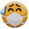 3D render of relief yellow emoji face in medical mask protecting from coronavirus 2019-nCoV