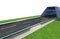3d Render road with tunnel and greenfield