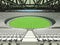 3D render of a round Australian rules football stadium with white seats