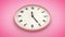 3D Render Round pink clock face spinning backward on pink background.