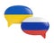 3d render of russian and ukrainian flags chat bubbles