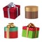 3d render, set of assorted classical wrapped gift boxes with ribbon, Christmas holiday clip art isolated on white background