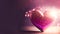 3D Render, Shiny Glittery Heart Shape On Golden And Pink Bokeh Lighting Background. Love