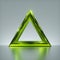 3d render, shiny metallic green triangle, abstract primitive geometrical shape, triangular frame with copy space, glossy chrome