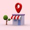 3d render of shop with location pin online transaction