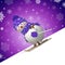 3d render, skiing snowman wearing violet scarf and cap with pompom, winter sports, New Year cartoon character illustration