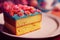 3D render of a slice of delicious sponge cake with floral toppings