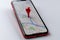 3D render, Smartphone with red map icon, screen blank