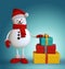 3d render, snowman and colorful wrapped gift boxes, Christmas holiday clip art isolated on blue background