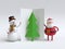 3d render, snowman and Santa Claus, holding folded card, paper