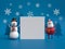 3d render, snowman and Santa Claus, holding white paper sheet, b