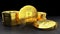 3d render of some physical golden bitcoins