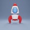 3d render space rocket model isolate on blue background. Start up, growth. New project start up concept of business product on a
