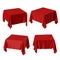 3d render, square table covered with red tablecloth, perspective positions, textile folds, fabric shape, side and top view clipart