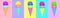 3d render sticker set creative food banner. Stylish colorfull ice-creams Restaurant, bars, cafes, shop concept