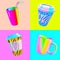 3d render sticker set creative funny stylish drinks. Restaurant, bars, cafes, shop concept