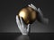 3d render stone hands hold golden ball, isolated on black background. Culture metaphor, modern minimal concept, simple clean